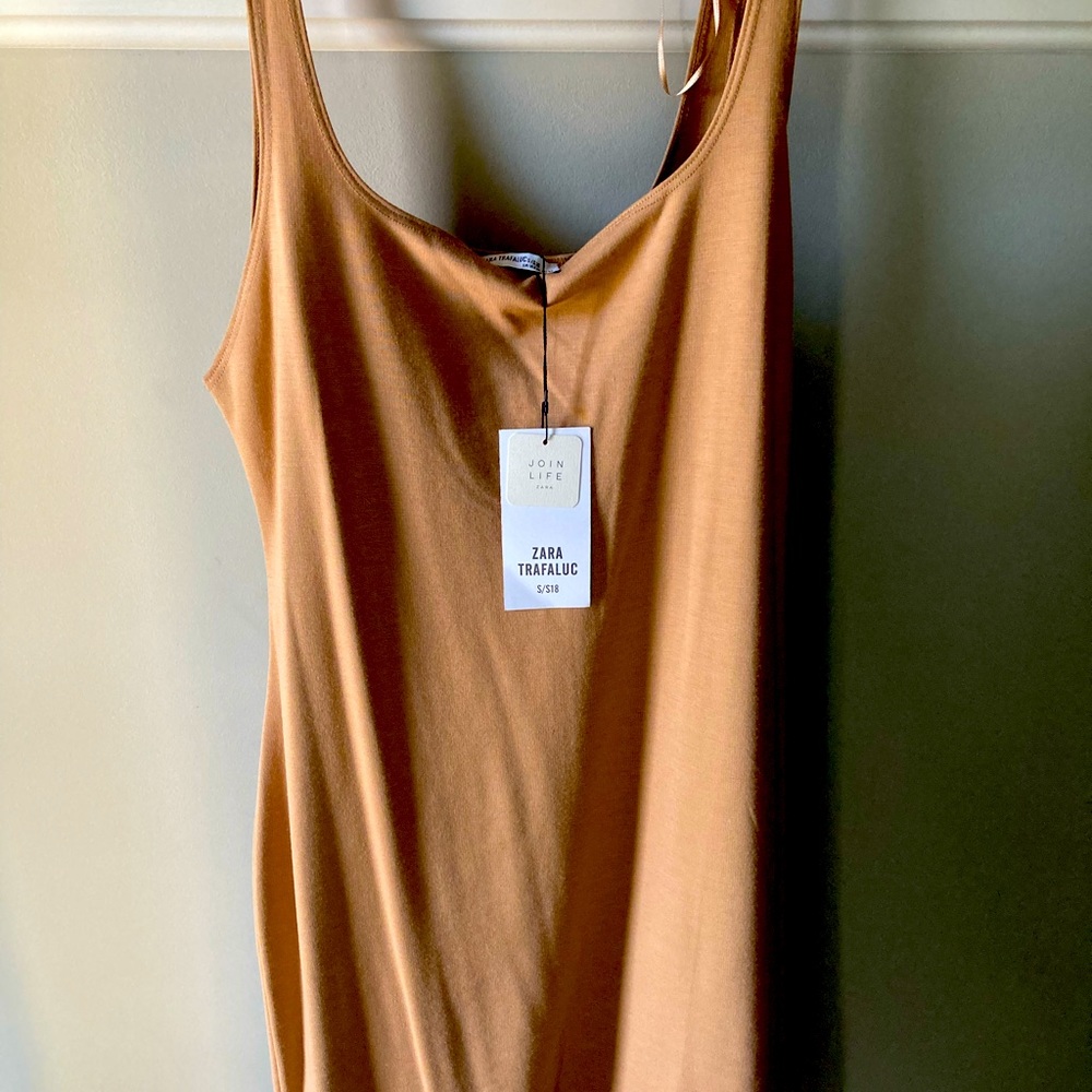ZARA Tan Bodycon Tank Dress XL; NWT